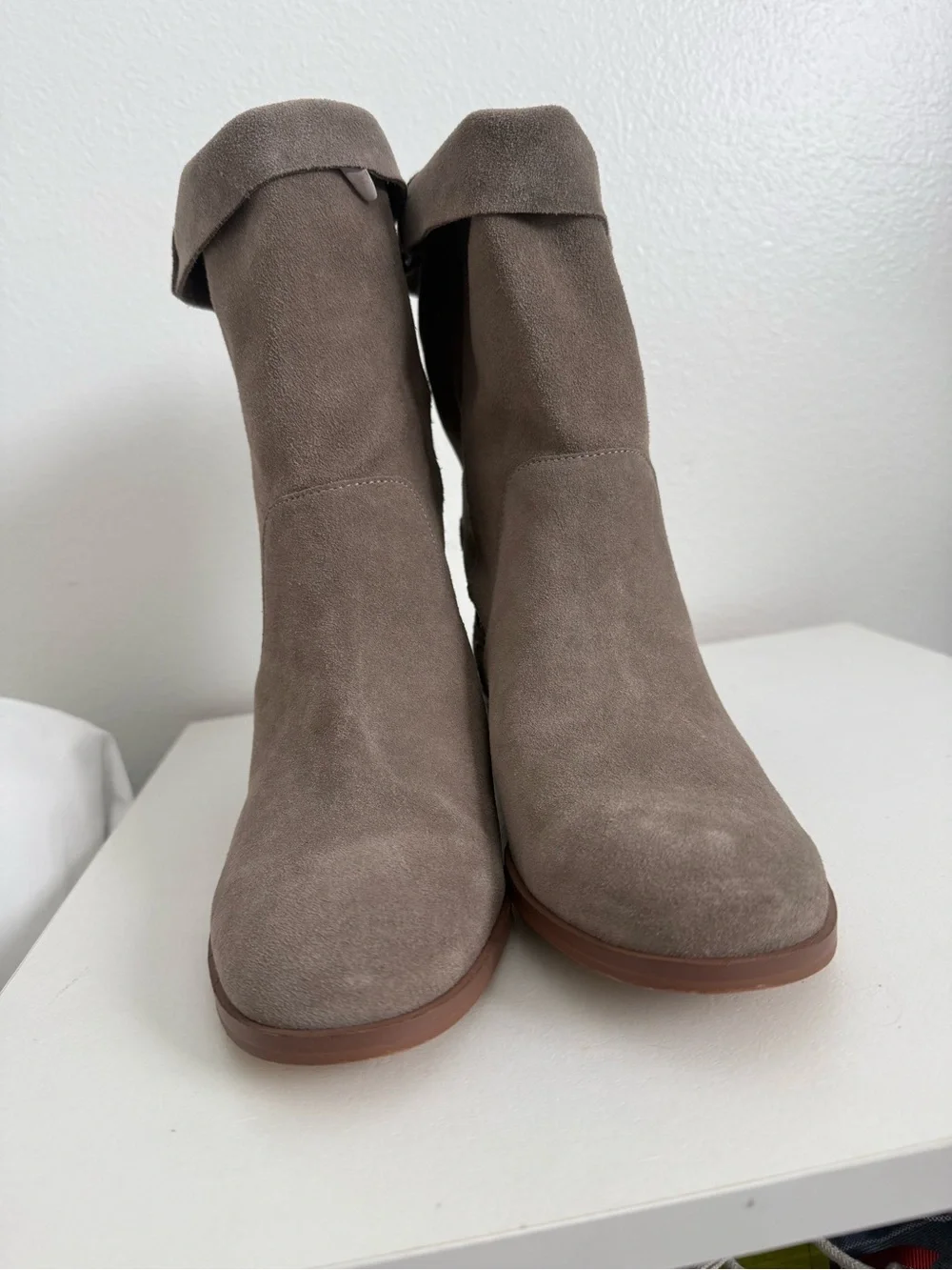 Sole Society Taupe Suede Fold-Over Ankle Boots